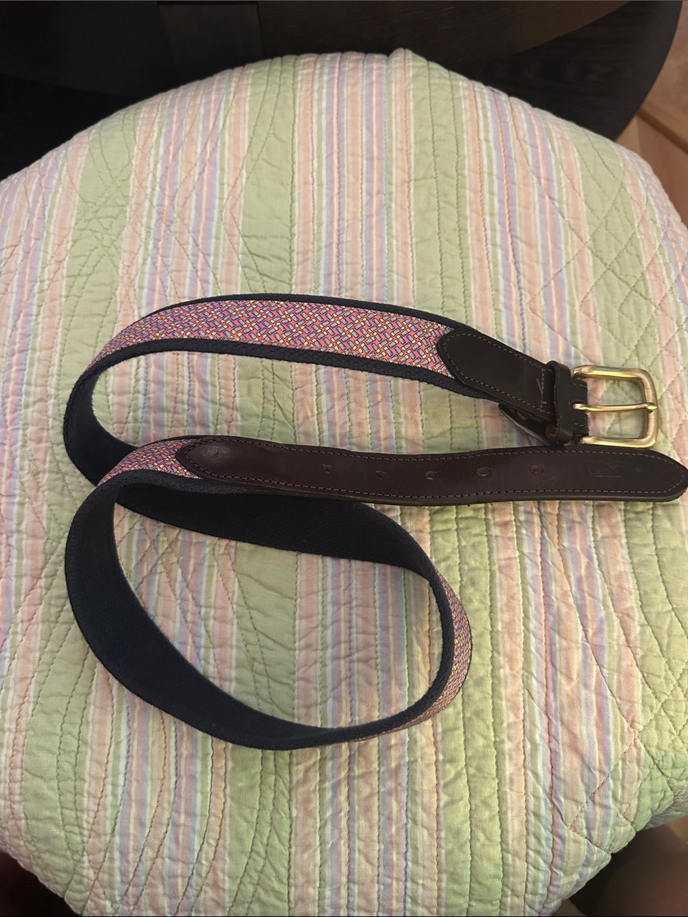 Vineyard Vines Men's Woven Multicolor Belt with Leather Trim 38
